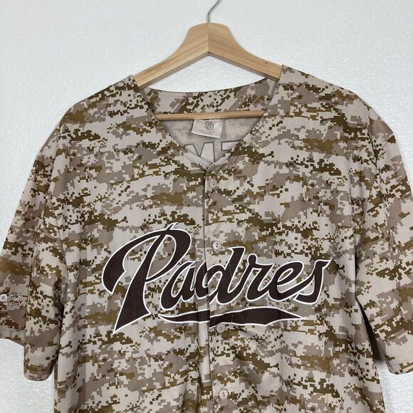 San Diego Padres Jersey Mens XL Tan Camo MLB Baseball Kemp 27 American Flag - Picture 2 of 11